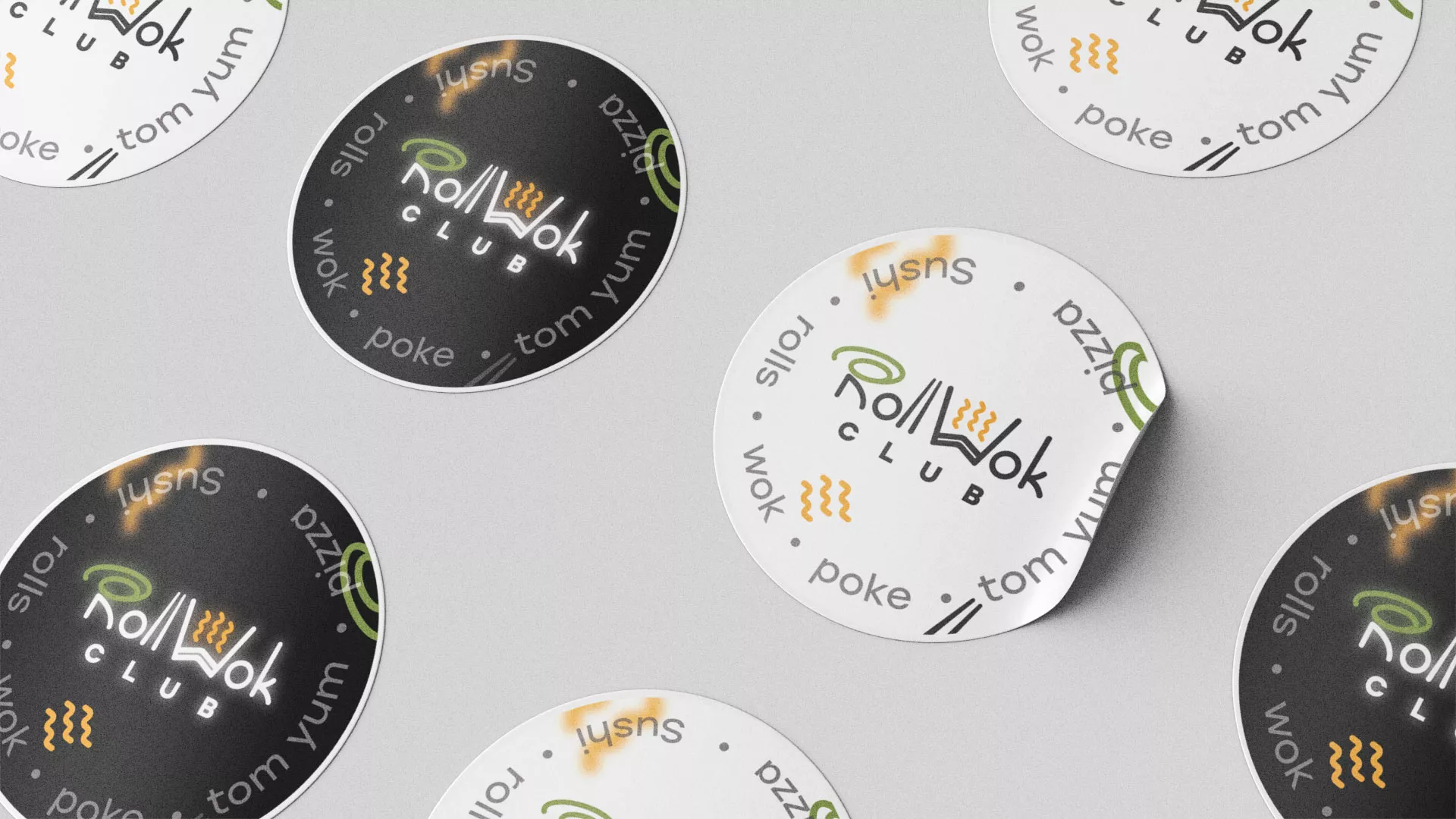 Разработка наклеек для суши-бара «Roll Wok Club» в Нее